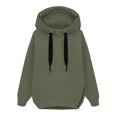 thumbnail image 2 of Xcmzpl Women's Hoodies Loose Fit Solid Color Hooded Sweatshirt Travel Sweater Tops Work Long Sleeve Blouses Early Fall Fashion, 2 of 4
