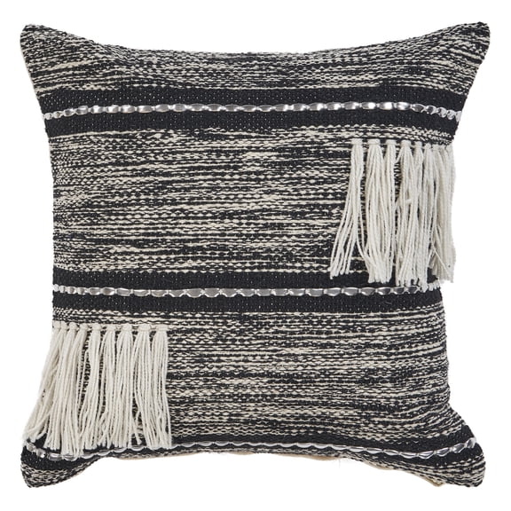 Laddha Home Designs Handwoven Over Tufted Striped Cotton Throw Pillow Cover - 18" - Black and White