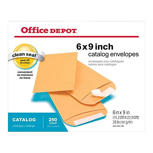 Office Depot Clean Seal(TM) Catalog Envelopes, 6in. x 9in., Brown, Pack Of 250, 77918