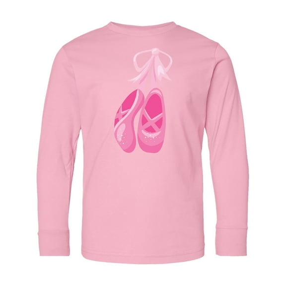 Inktastic Ballet Shoes, Ballet Slippers, Ballet Dance, Pink Long Sleeve Youth T-Shirt
