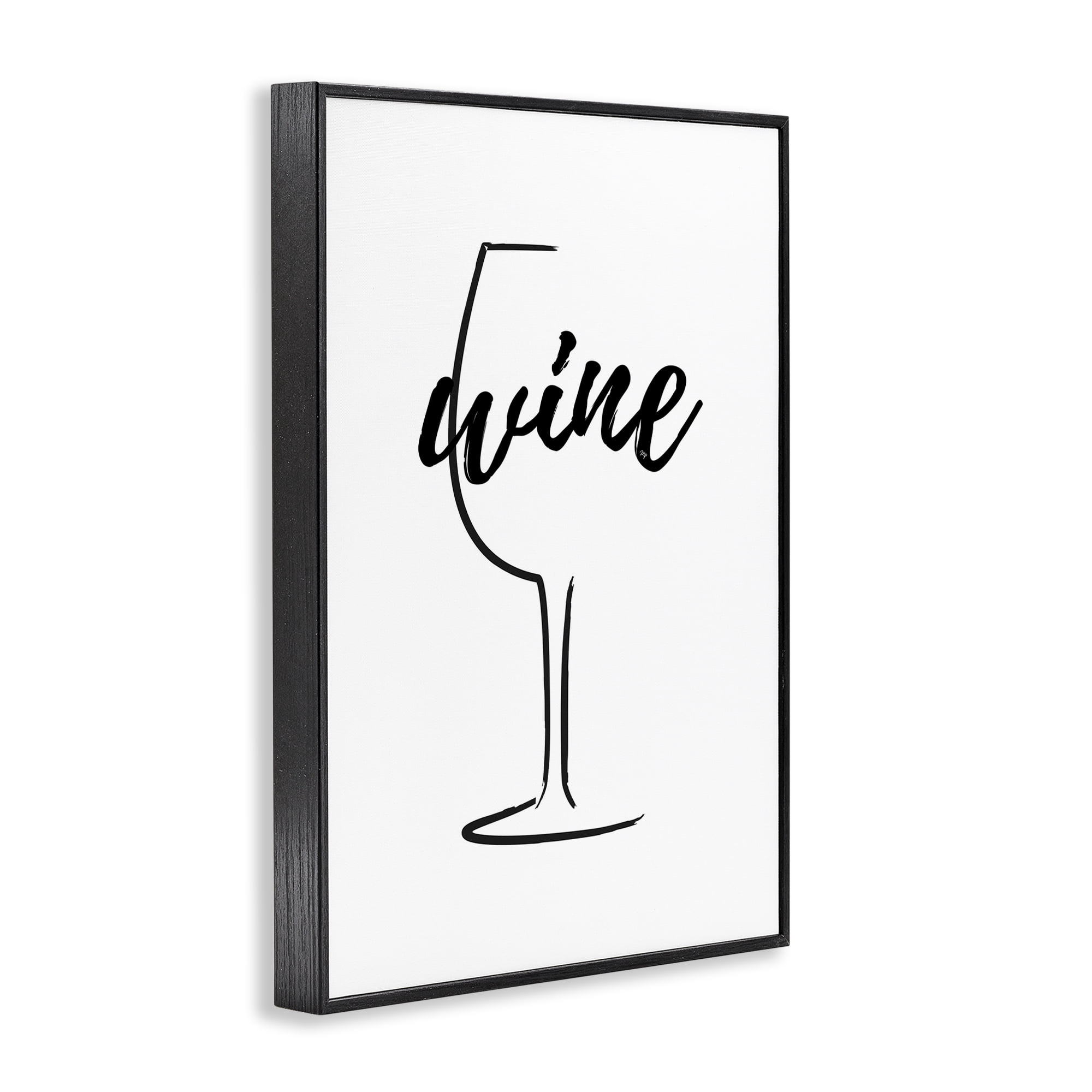 Stupell Industries Minimal Wine Glass Food & Beverage Painting Black Framed Art Print Wall Art, 20 x 30