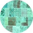 thumbnail image 1 of Ahgly Company Machine Washable Indoor Round Patchwork Turquoise Blue Transitional Area Rugs, 8' Round, 1 of 4