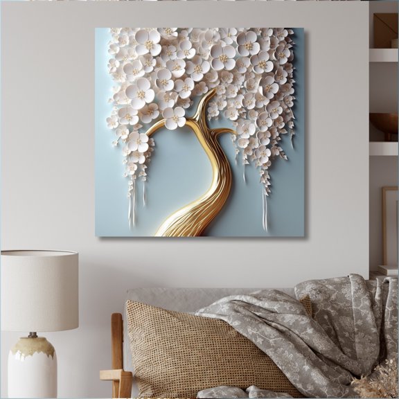 Designart "White Orchid Tree Garden Of Branches VI" Tree Floral Wall Art For Bathroom