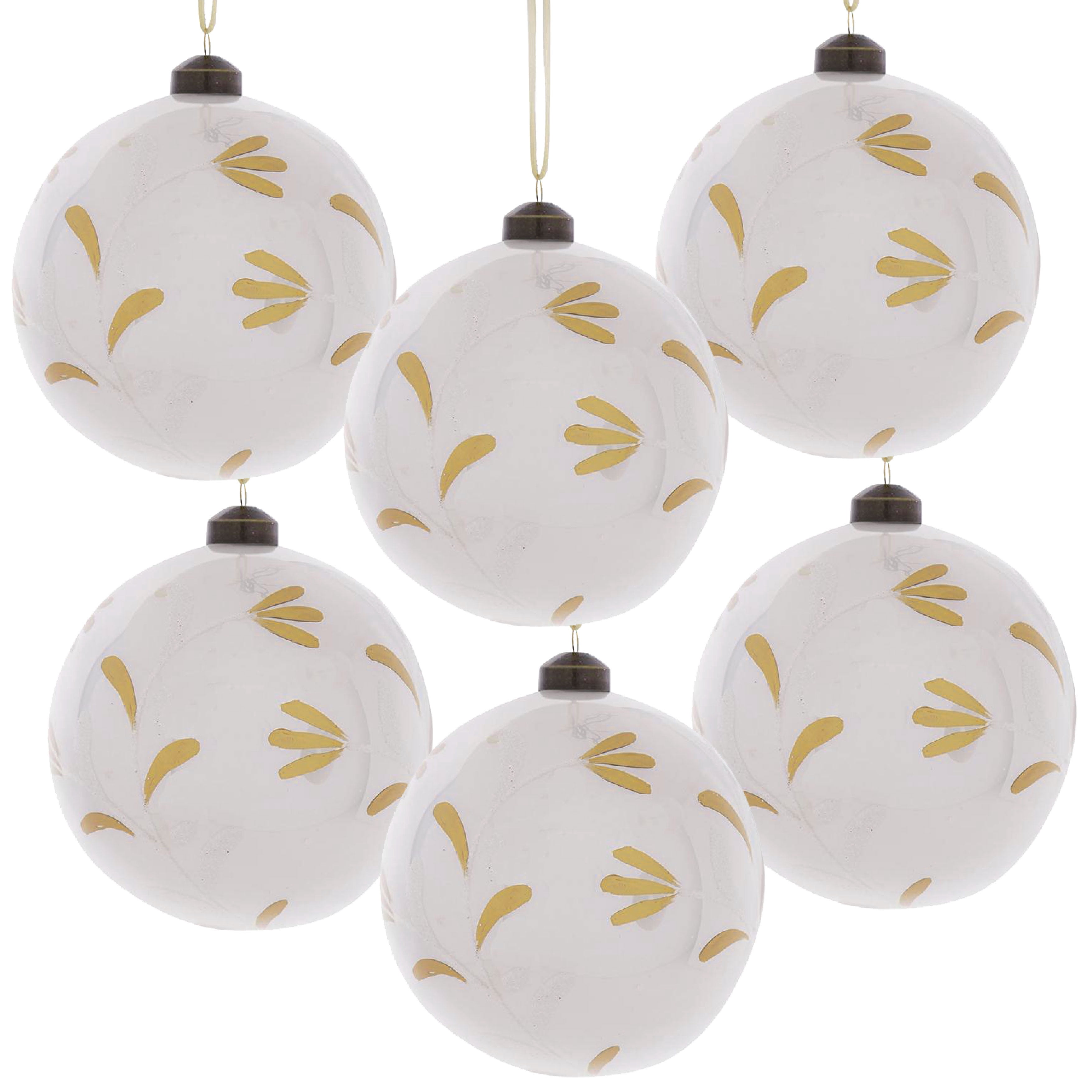 Set of 6 Glass Christmas Ball Ornaments with Glitter and Painting Design by Riccardo Tree Decor