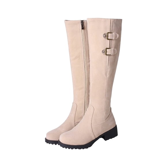 Amzcrzy Mid Calf Boots for Women Oversized Thickened Warm Cotton Boots Belt Buckle High Sleeve Boots Zipper Knight Boots Women's Boots Shoes for Women Boots for Women Ladies Boots Women Footwear