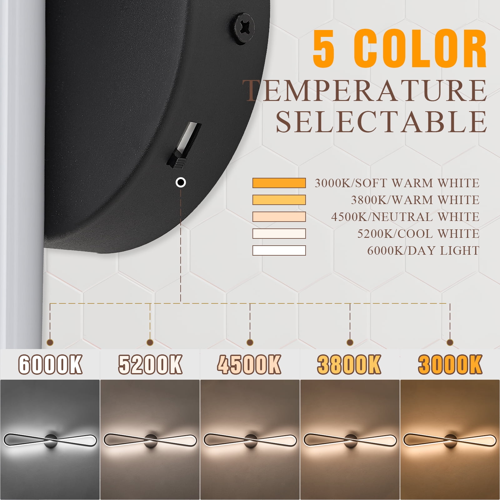Black Vanity Light 31.5" Modern Led Wall Light for Bathroom 25W Hardwired Wall Mount Lamp Over Bathoom Vanity Mirror Dimmable Bathroom Lighting Fixture 5CCT(3000K-6000K)