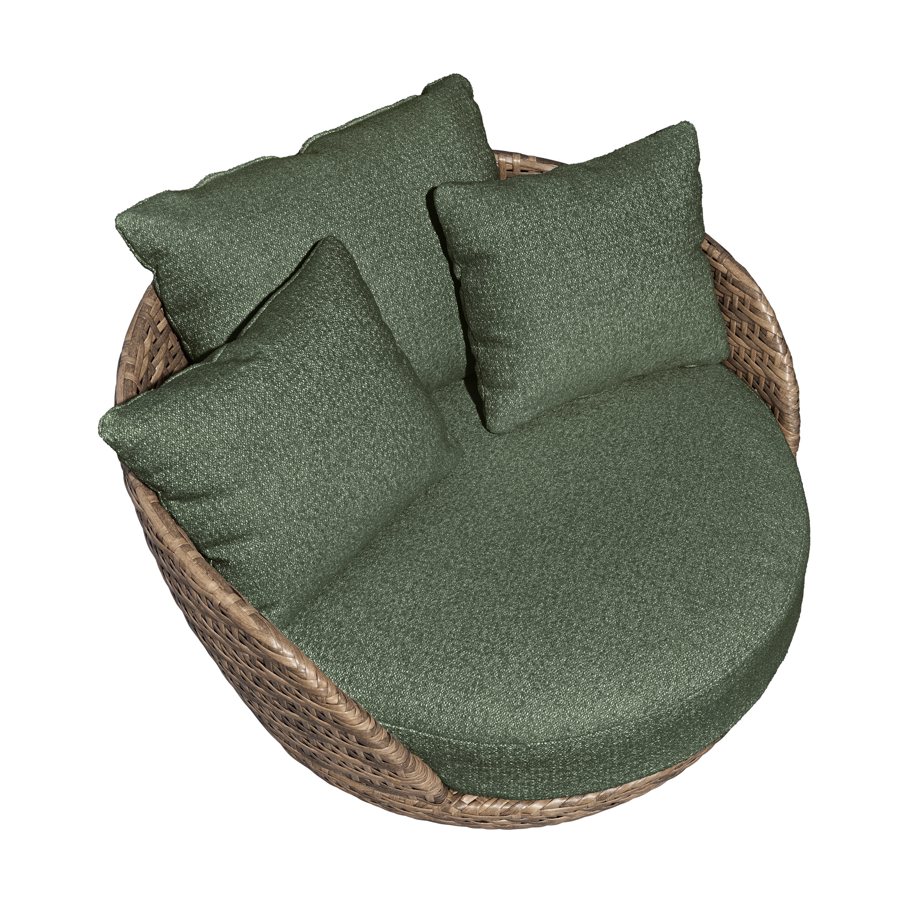 Beautiful Wicker Outdoor Swivel Statement Chair with Boucle Cushions & Cover by Drew Barrymore, Brown/Thyme