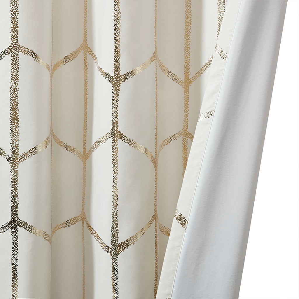 Blackout Metallic Print Grommet Top Curtain Panel (Only 1 Pc Panel)