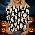 thumbnail image 2 of Womens Halloween Holiday Outfit Shirt,Halloween Scary Pumpkin Ghost Print Shirts Halloween Casual 3/4 Sleeve Crew Neck Tops For Women, 2 of 5