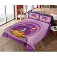 thumbnail image 4 of Ambesonne Rocket Emoji Fitted & Top Sheet Set with Sham, Retro Space Themed Art, Lilac Purple and Orange, 4 of 5