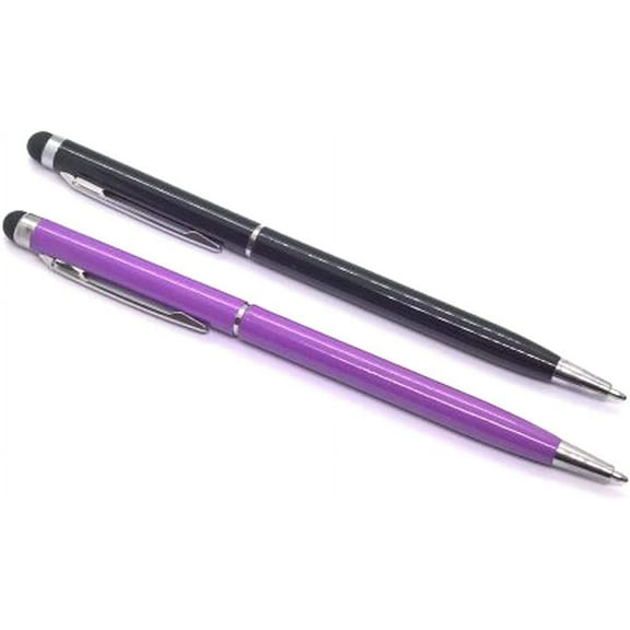 2pack Universal 2 in 1 Touch Stylus Pen for Android Device Mobile Phone Cell Smart Phone Tablet iPad iPhone (Black & Purple)