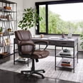 thumbnail image 2 of Homall Mid Back Executive Office Chair Swivel Computer Task Chair with Armrests, Ergonomic Leather-Padded Desk Chair with Lumbar Support, Brown, 2 of 7