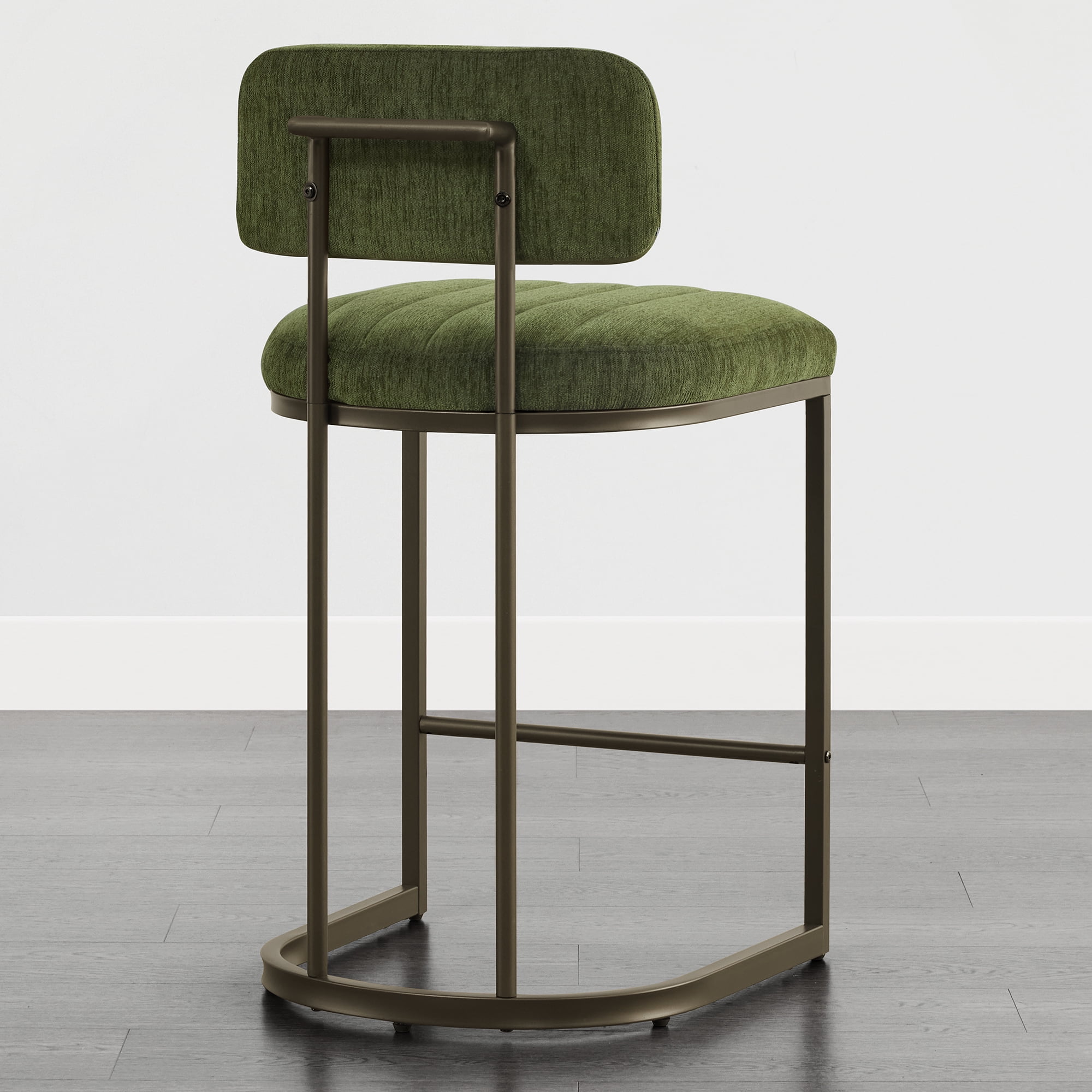 Spruce & Spring 30.5" Swivel Bar Stools Set of 3, Upholstered Bar Chairs with Curved Back & Channel Tufting, Metal Base for Kitchen Island & Home Bar, Green