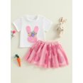 thumbnail image 4 of Toddler Baby Girl Easter Outfit 6 12 18 24 Months 2T 3T 4T Rainbow Embroidery Short Sleeve T-Shirt with Tulle Skirt 2 Pcs Clothing Set, 4 of 9