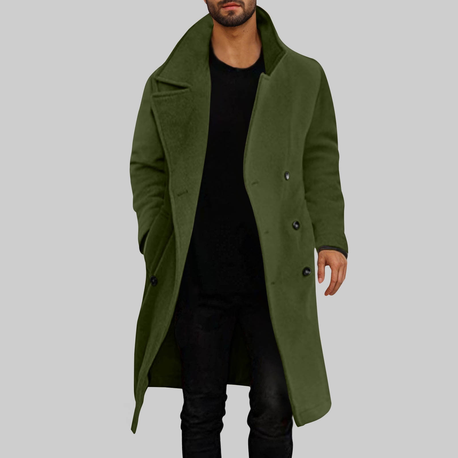 Mgmyaa Men's Double Breasted Long Overcoat with Turndown Collar