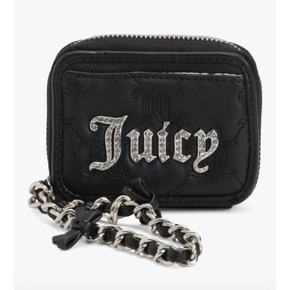 Juicy Couture Women’s Square Zip-Around Wristlet Wallet, Demure Liquorice Black, Compact with Wrist Strap