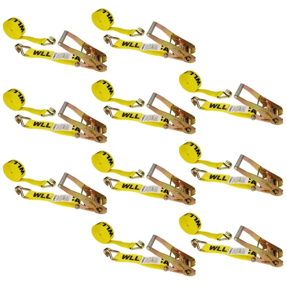 2" x 27' Ratchet Strap w/ Wire  Hooks (10 Pack)