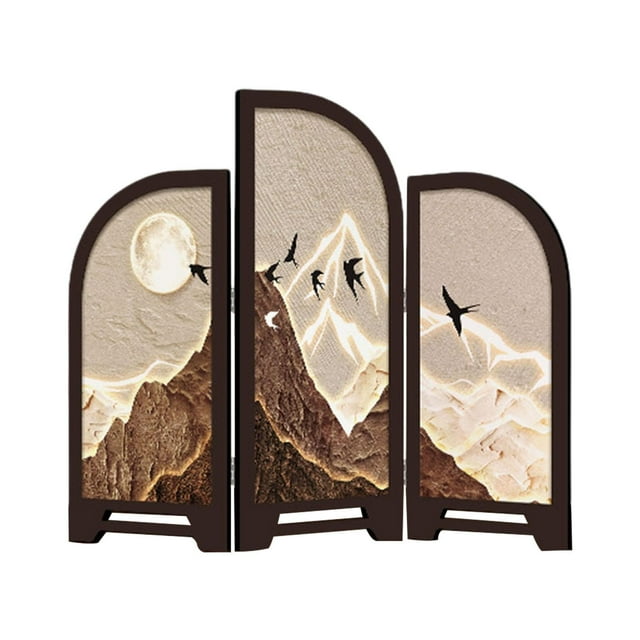 Biombo decorativo de mesa, mini separador de ambientes plegable tradicional chino, 3 paneles Estilo A