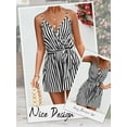 thumbnail image 4 of HUBERY Women Striped Colorblock Sleeveless V Neck Open Back Short Jumpsuit, 4 of 7