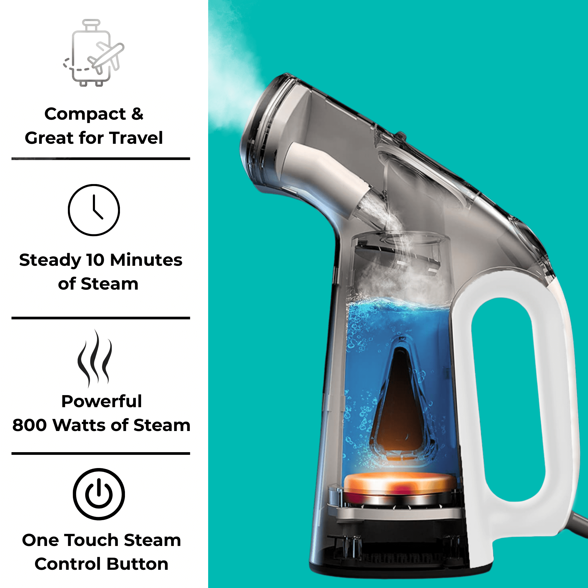 True & Tidy  Portable Vertical Fabric Steamer for Home and Travel, White