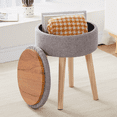 thumbnail image 2 of Tcbosik 12.6 inch Round Upholstered Footstool with Storage, Modern Ottoman with Tray Lid and Wood Legs, Multifunctional Footrest for Living Room, Bedroom, Hallway, Grey, 2 of 7