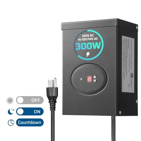 DEWENWILS 300W Low Voltage Transformer with Timer and Photocell Sensor, AC 120V to 12V/14V Weatherproof for Outdoor Landscape Lighting
