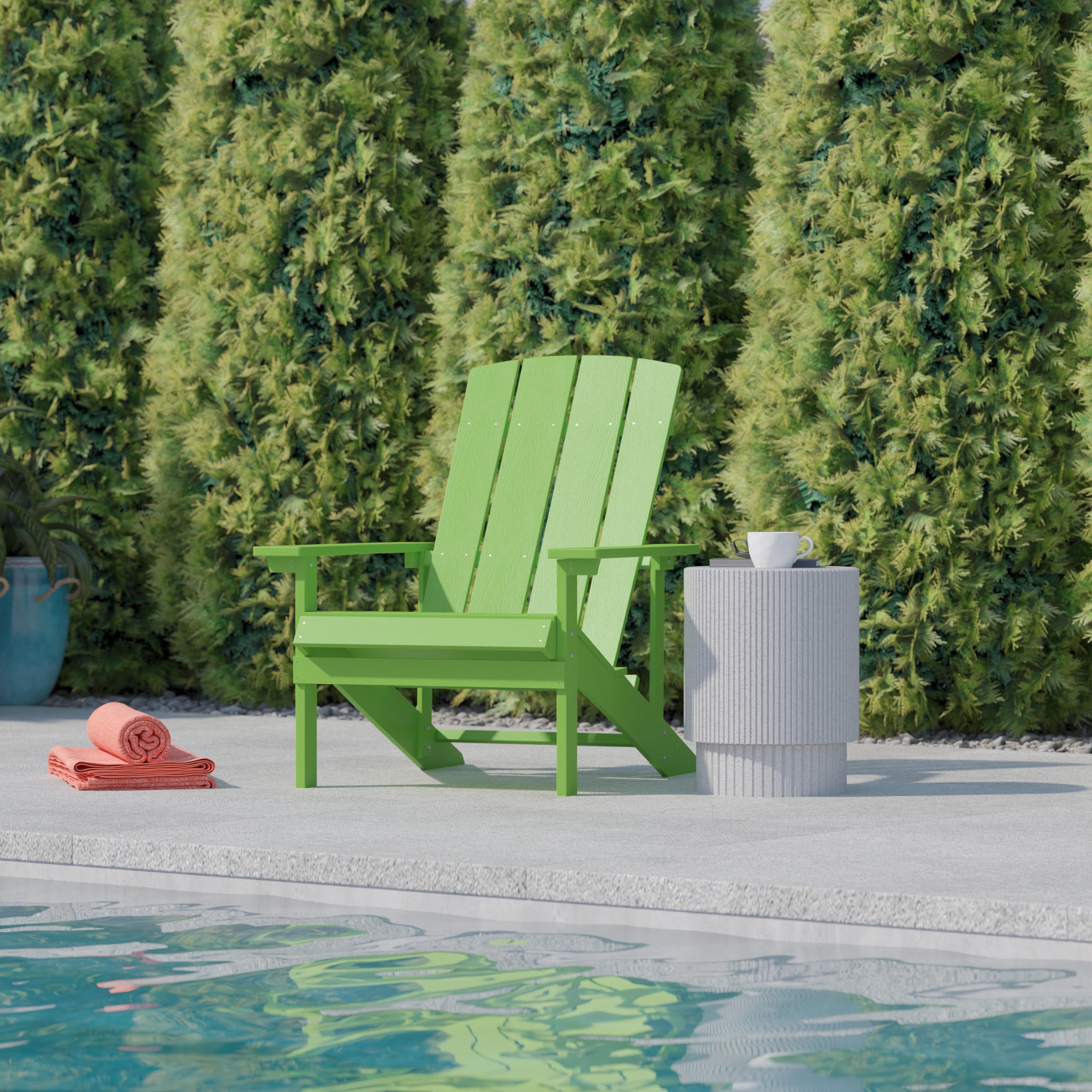 Flash Furniture Charlestown Commercial Grade Indoor/Outdoor Adirondack Chair, Weather Resistant Durable Poly Resin Deck and Patio Seating, Lime Green