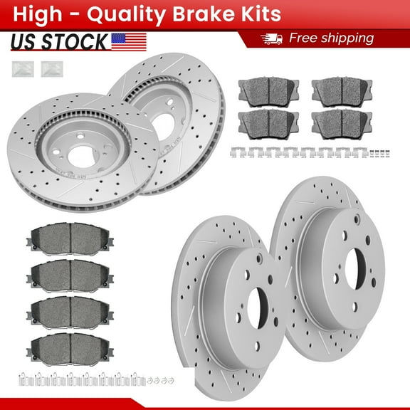 ACB ZONE Front Rear Brake Kits for Toyota RAV4 2006-2018, Drilled Slotted Disc Brake Rotors and Ceramic Brake Pads