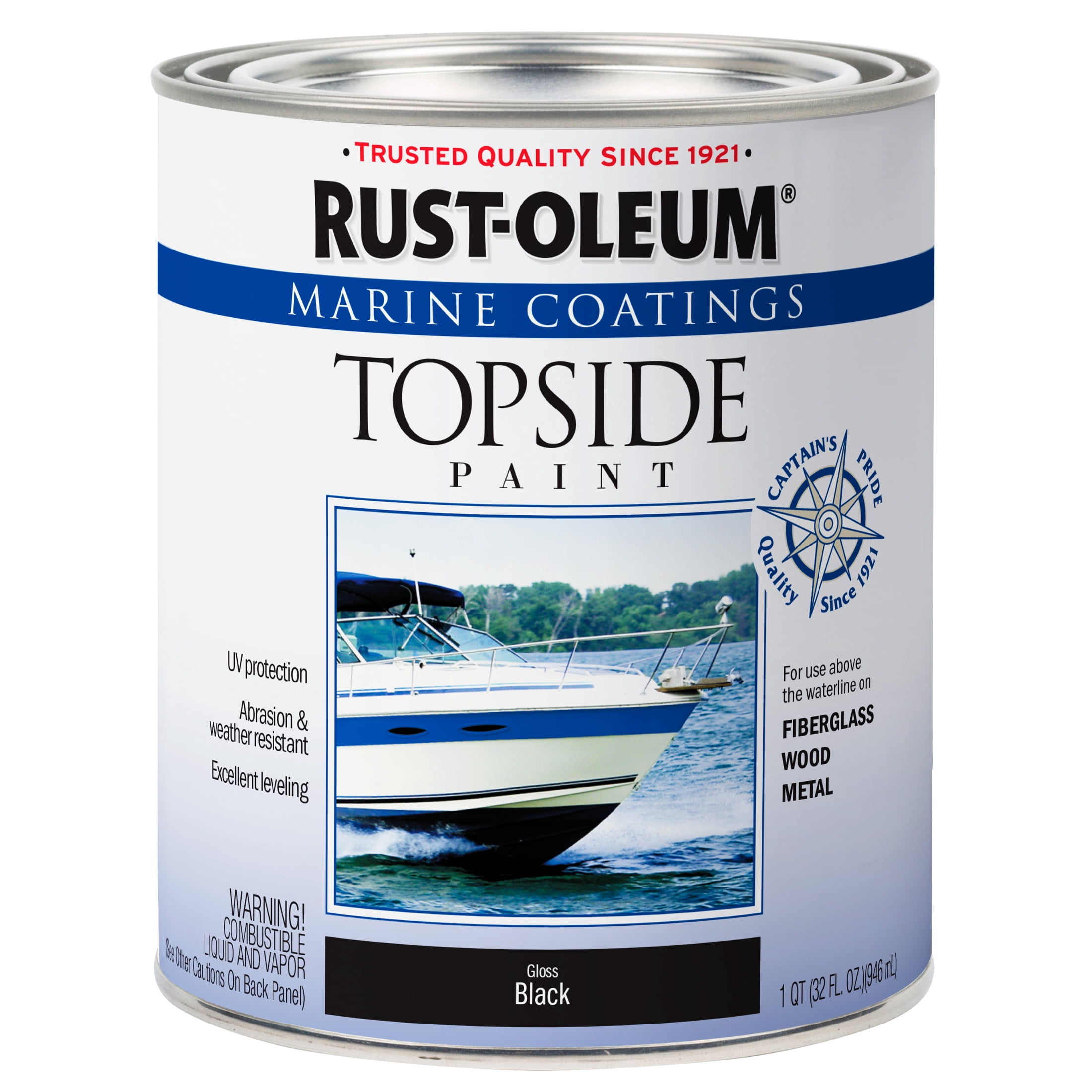 4 Pack, Black, Rust-Oleum Marine Gloss Topside Paint- 207006, Quart