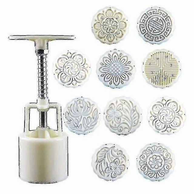 100g Mooncake Mold with 10 Stamps, Hand Pressed Pastry Baking Tool