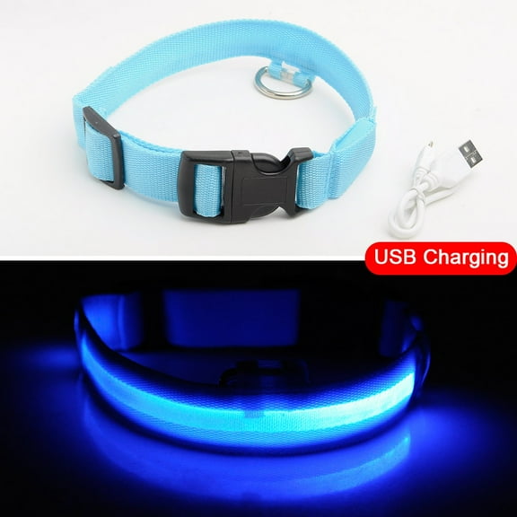 LED Light Anti-Lost Reflective Dog Collar - Blue, Size L (45-52 cm)