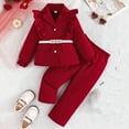 thumbnail image 2 of WRKEKC Girls Winter Outfits 2-8 Years Elegant Solid Color Long Sleeve Ruffle Blazer Belted Top and Pants Three Piece Warm Trendy Fall Outfit Set, 2 of 7
