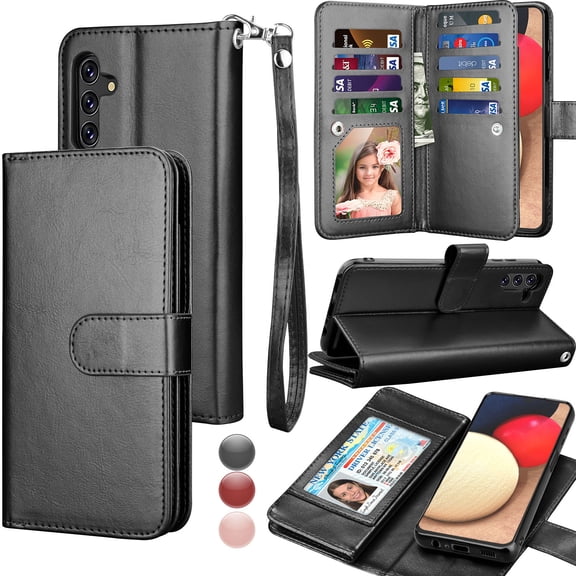 Galaxy A13 5G Case, A13 5G Wallet Case, Samsung Galaxy A13 5G 6.5 inchs PU Leather Case, Tekcoo Luxury Cash Credit Card Slots Folio Flip Cover [Detachable Magnetic Case] & Kickstand - Black