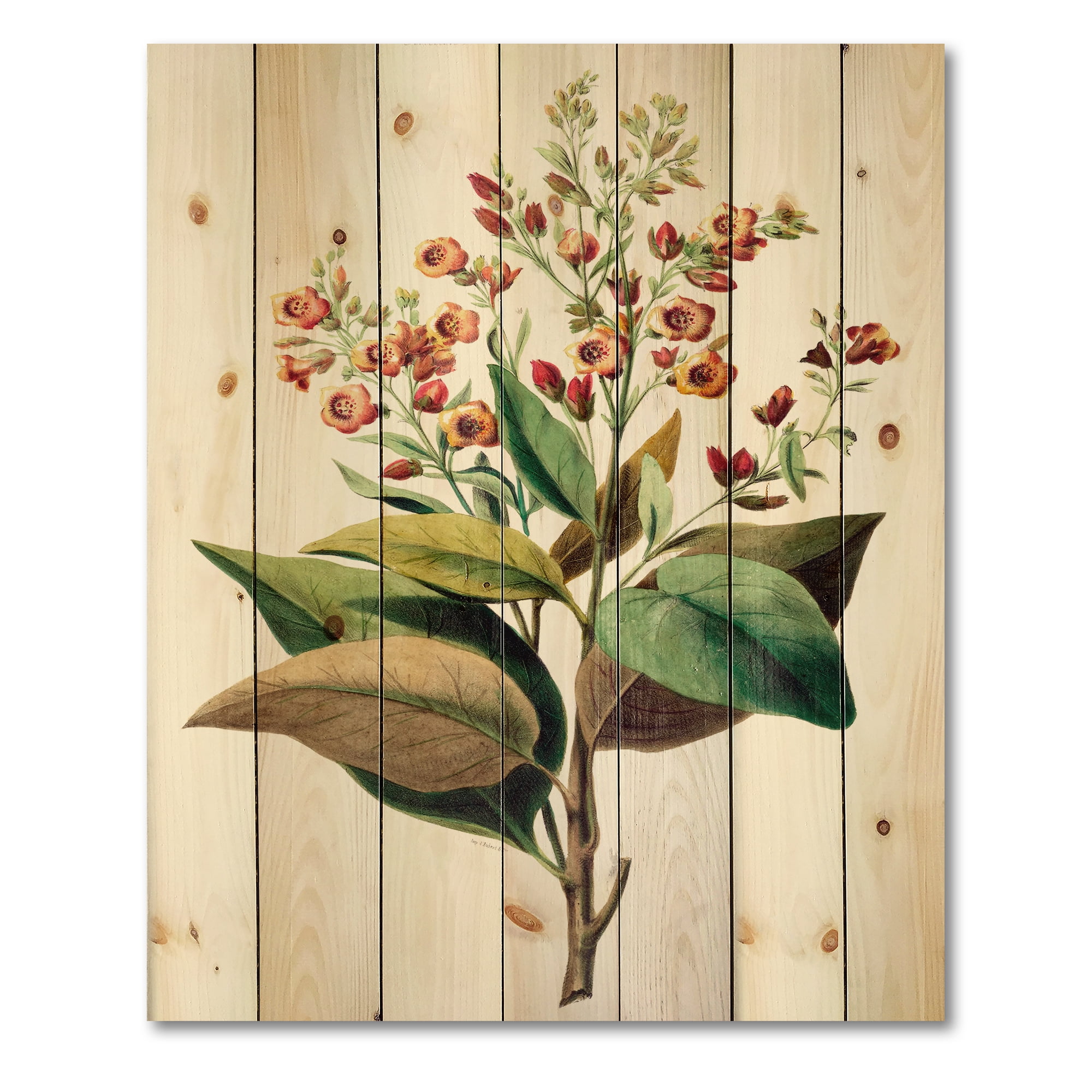 Designart 'American Vintage Flowers II' Traditional Print on Natural Pine Wood