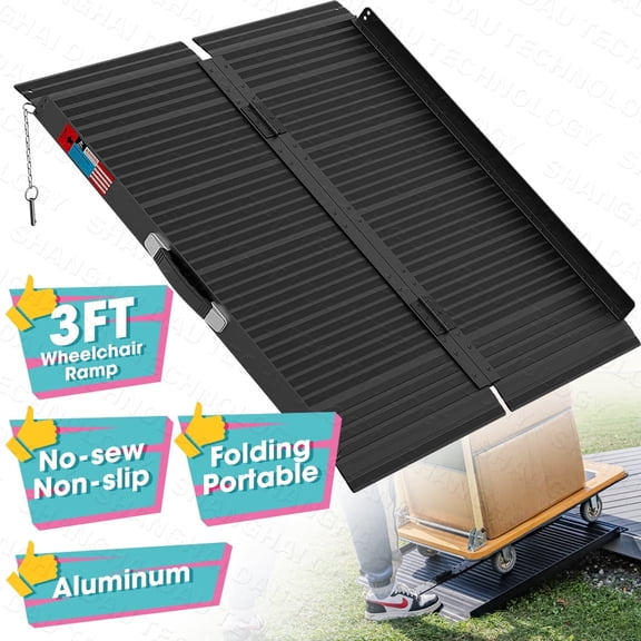 3FT Aluminum Multi-Folding Wheelchair Scooter Mobility Ramp Portable Non-Slip