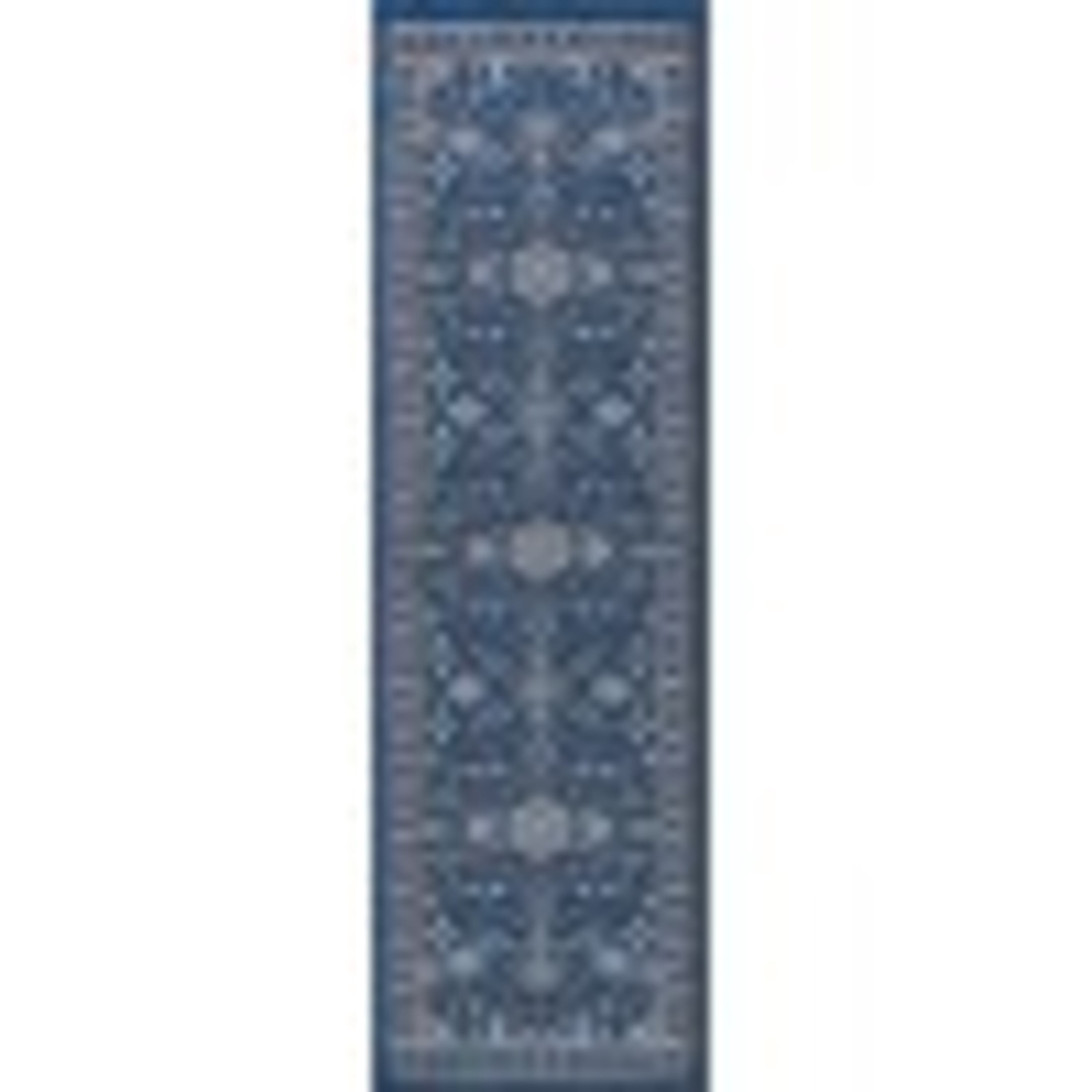 Hampton Traditional 2' x 10' Navy and Gray Polypropylene Indoor Area Rug