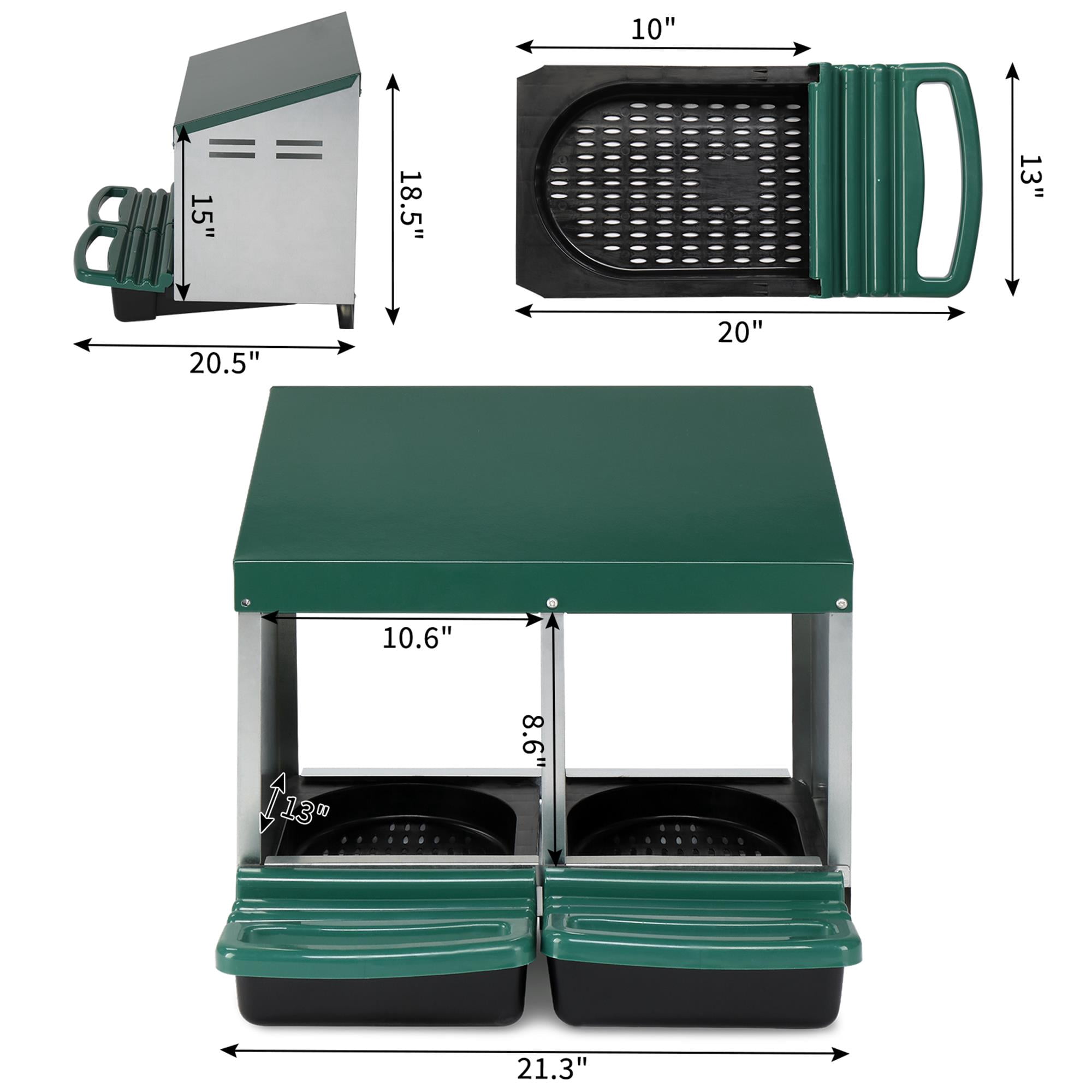 Pefilos Chicken Nesting Box, 2 Compartment Metal Chicken Laying Box with Plastic Basket, Poultry Nest Boxes, Rust Proofed Wall Mount Chicken Coop Boxes, Green