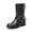 BLACK, variant on Women's Low Chunky Heel Mid Calf Boots Square Toe Motorcycle Buckle Riding Biker Boots