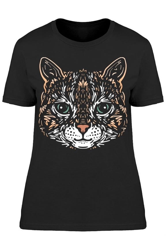 Sketch Color Cat Face T-Shirt Women -Image by Shutterstock, Female Large