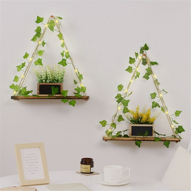 Vrorvz Industrial Style Wood Hanger Floating Shelf for Wall Hanging Flower Pot Storage Rack Elegant Home Decor Multipurpose for Living Room Hanging Plants and Kitchen Organizing
