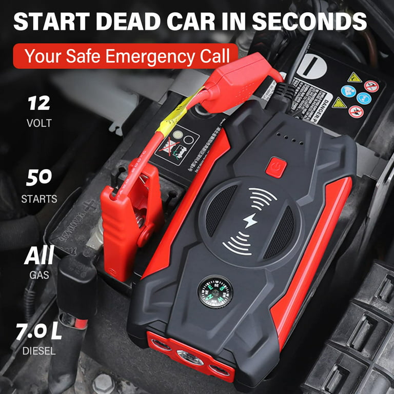Car Jump Starter, 1200 Peak Amp 20800mAh 12V Portable Lithium Booster  Battery Pack Auto Jump Box with Double USB Quick Charge Port 