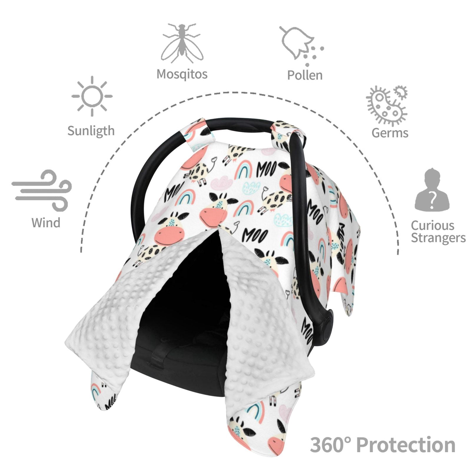 Car Seat Cover Baby - Funny Cute Cow Rainbow Clouds Breathable Infant Car Seat Cover for Baby Carseat, Lightweight Comfort Baby Essentials Must Haves Newborn Stuff for Girl Boy