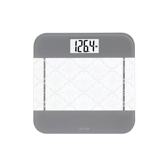 Taylor Digital Bathroom Scale – 12.2" Moroccan Frost Tempered Glass Platform with Stainless Steel Accents, 440 lb Capacity Step-On Weight Monitor & Backlit Display (Clear/Gray)