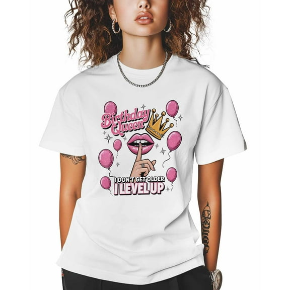 Women's Graphic T-Shirt White 2XL Women's Tops Birthday Queen Crown Crew Neck Short Sleeve Shirts for Women