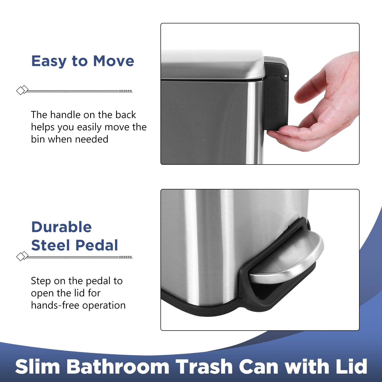 Dkelincs 1.3 Gallon (5 L) Step Trash Can with Lid Bathroom Garage Can Small Trash Bin Stainless Steel for Small Spaces, Silver