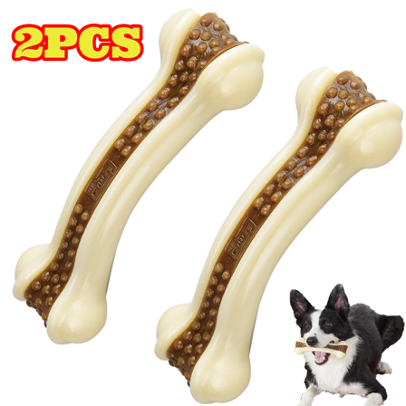 2pcs Bones Dog Toys for Aggressive Chewers, Real Beef Flavor, Indestructible Dog Teething Chew Toys for Large/Medium/Small Puppies Breed, Tough Pet Toys with Nylon