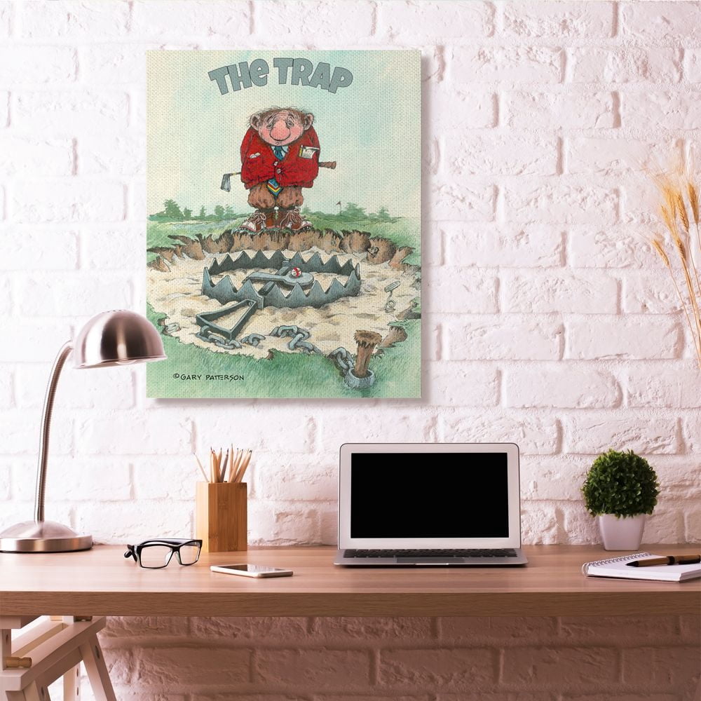 The Trap Funny Golf Cartoon Sports Design Super Oversized Stretched Canvas Wall Art by Gary Patterson