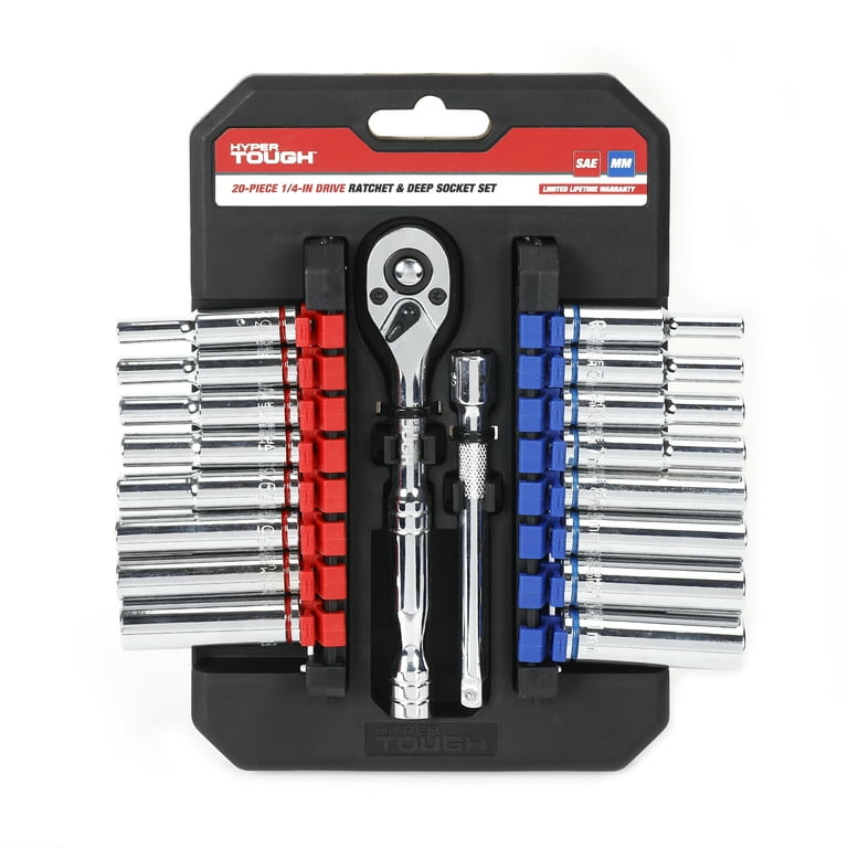 Hyper Tough 20 Piece 1 4 inch Drive Ratchet and Deep Socket Set