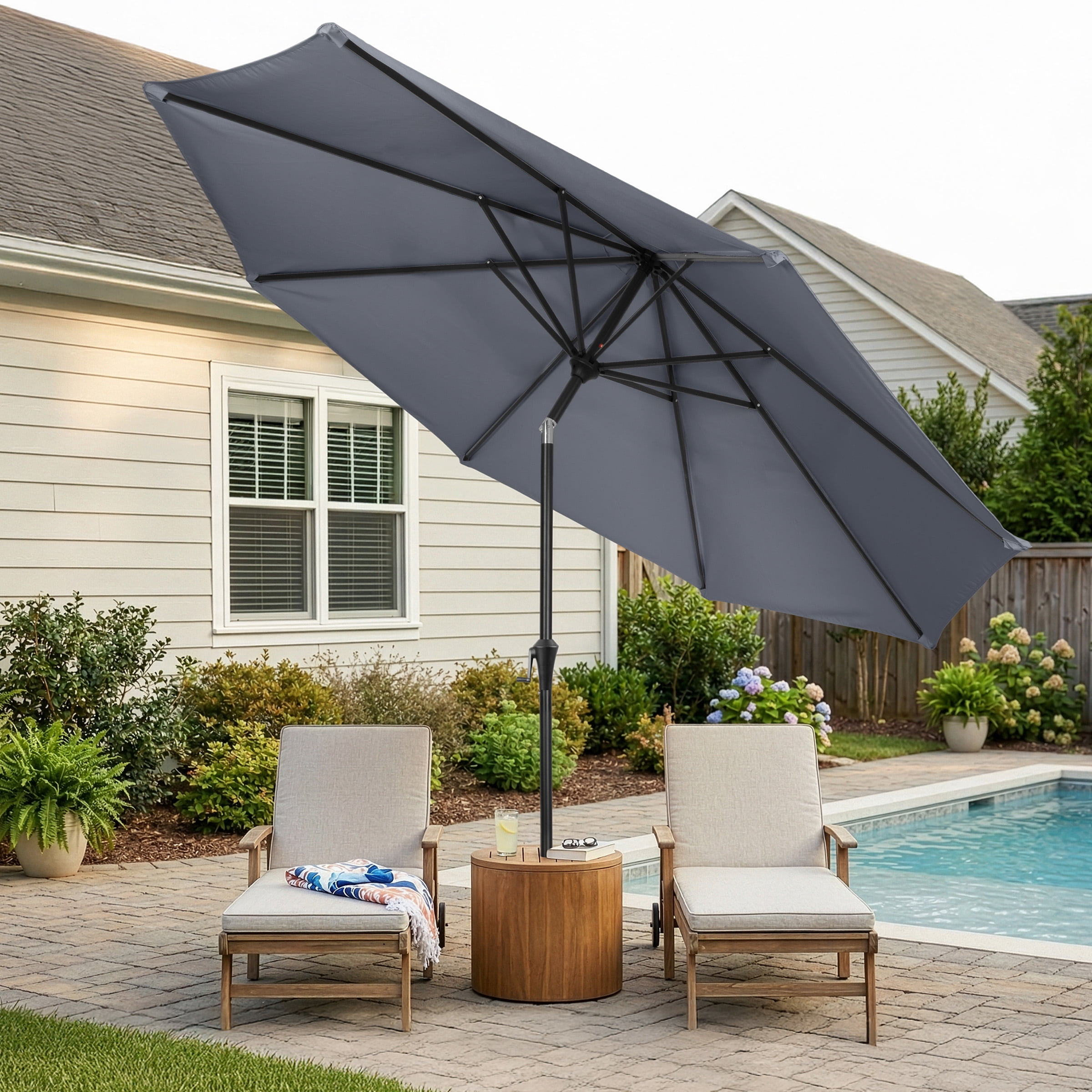 Villacera 9FT Outdoor Patio Umbrella Shade with Auto Tilt, Gray