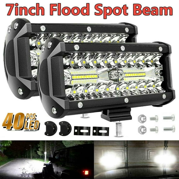 Babibeauty 2 Pack 7inch 800W LED Work Light Bar Waterproof Flood Spot Combo Beam Fog Lamp for Boat Car Offroad SUV Driving Truck Outdoors